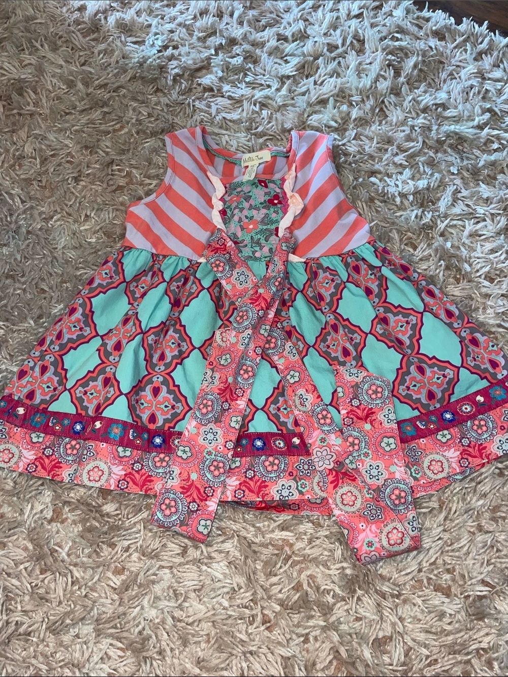 Matilda Jane Coral & Aqua Mixed-Print Toddler Dress